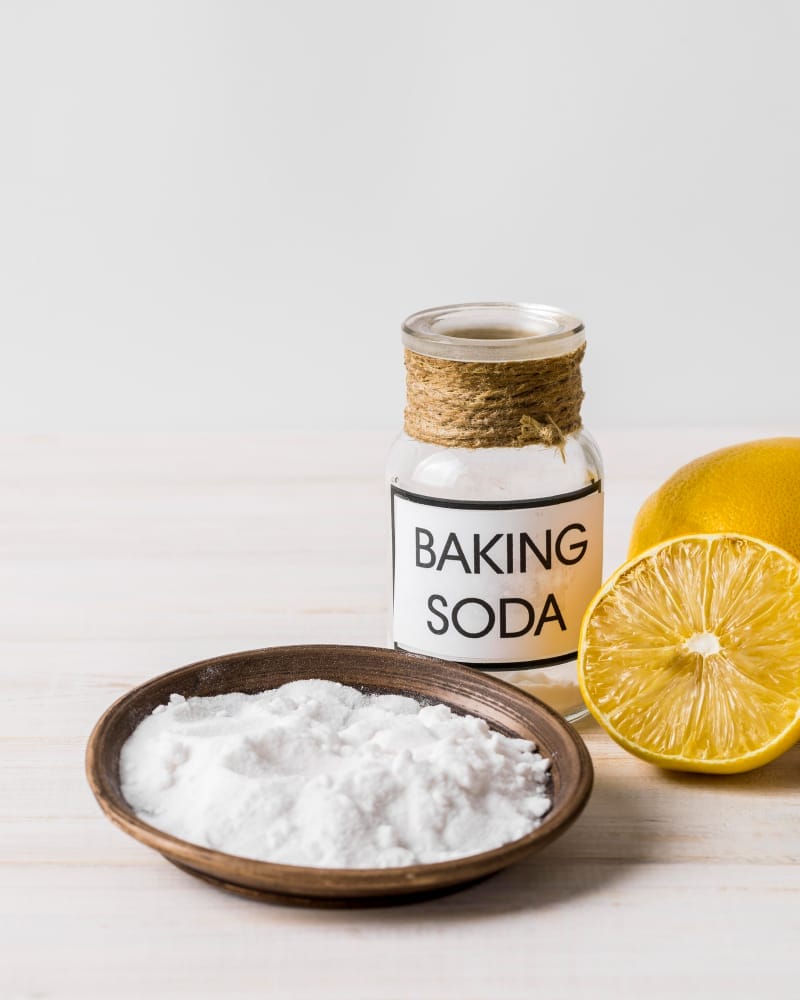 baking soda, vinegar, and lemon